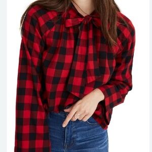 Madewell Red and Black Plaid Blouse